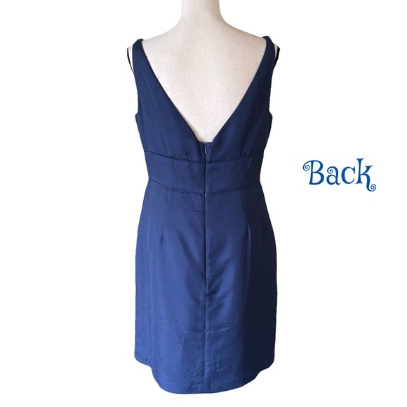 Jenny Yoo Blue Cotton Silk Blend Plunging Neckline Cocktail Dress Size 10 - Picture 5 of 11